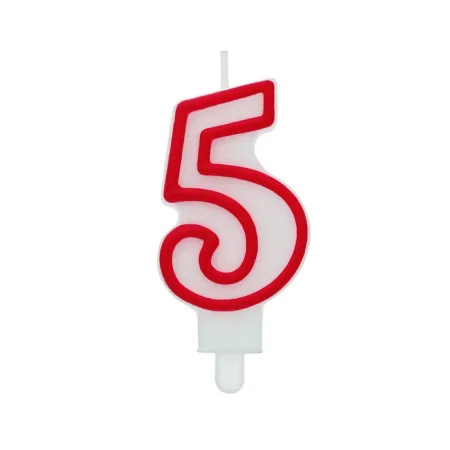 Świeczka cyferka "5" czerwony kontur